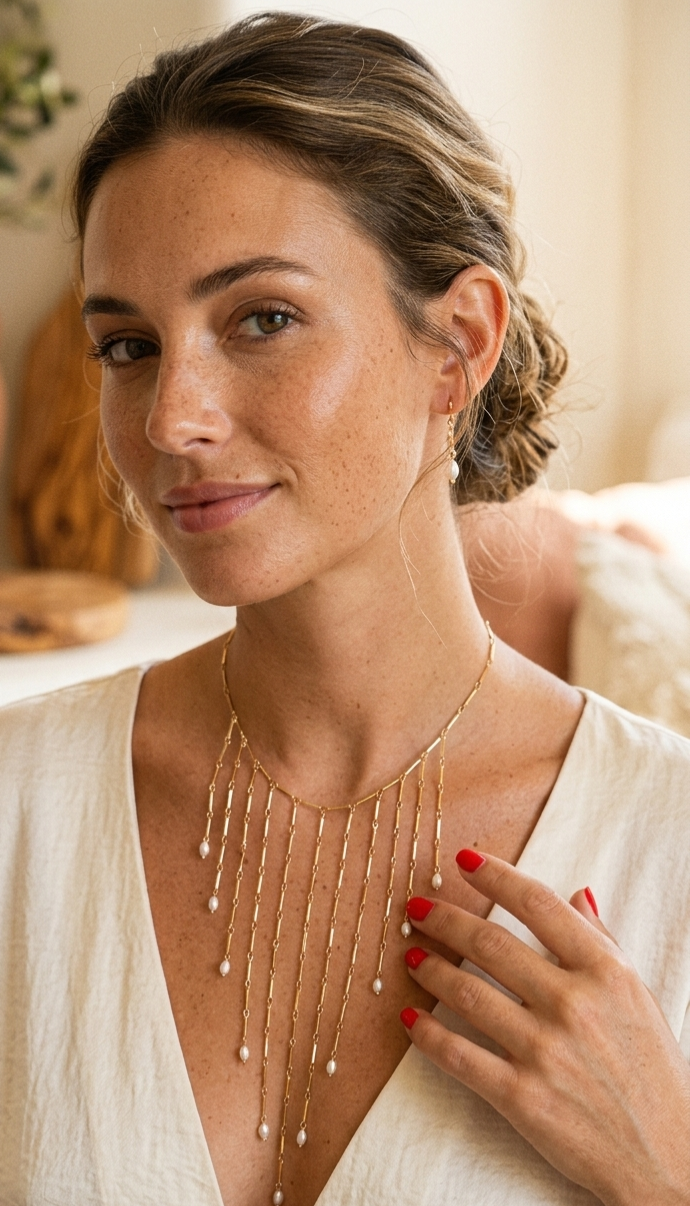 Collar Cascada Perla Blanca