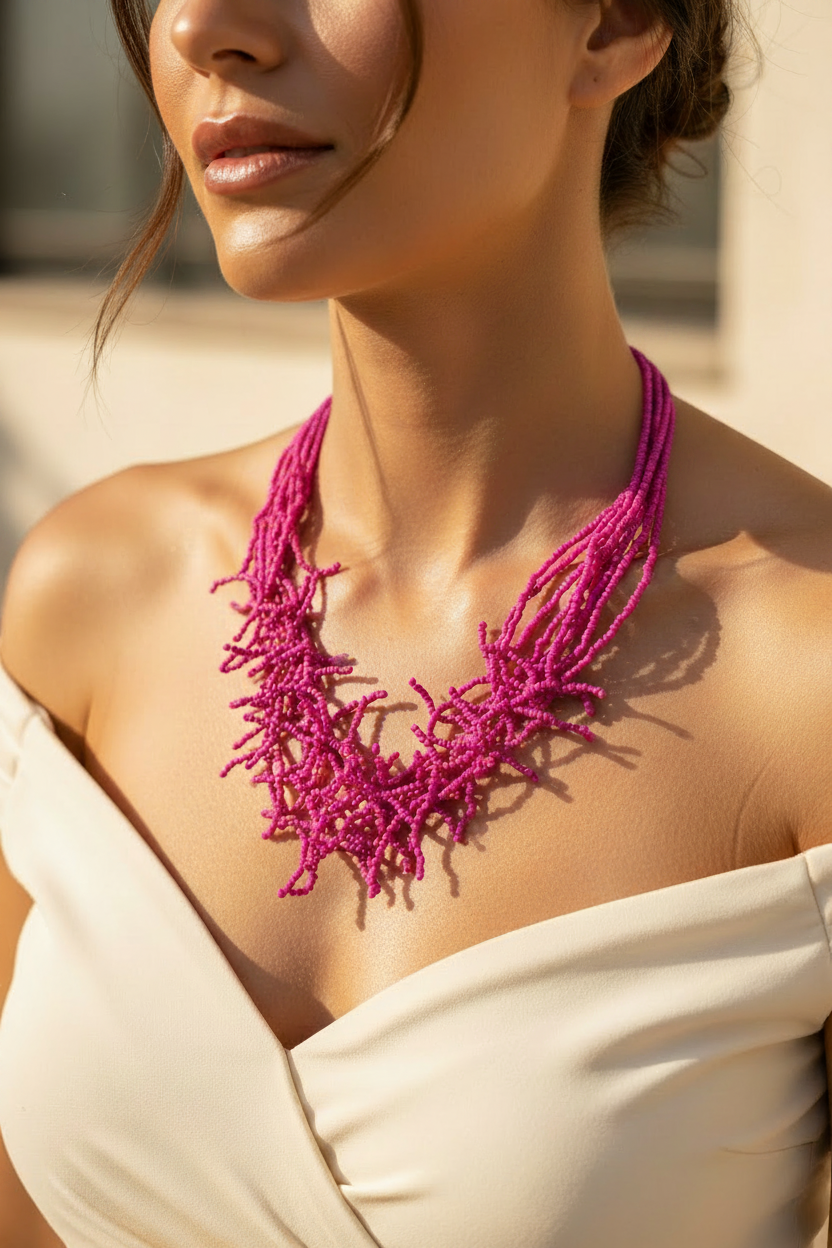 Collar Coral Fucsia modelo sin detalle dorado