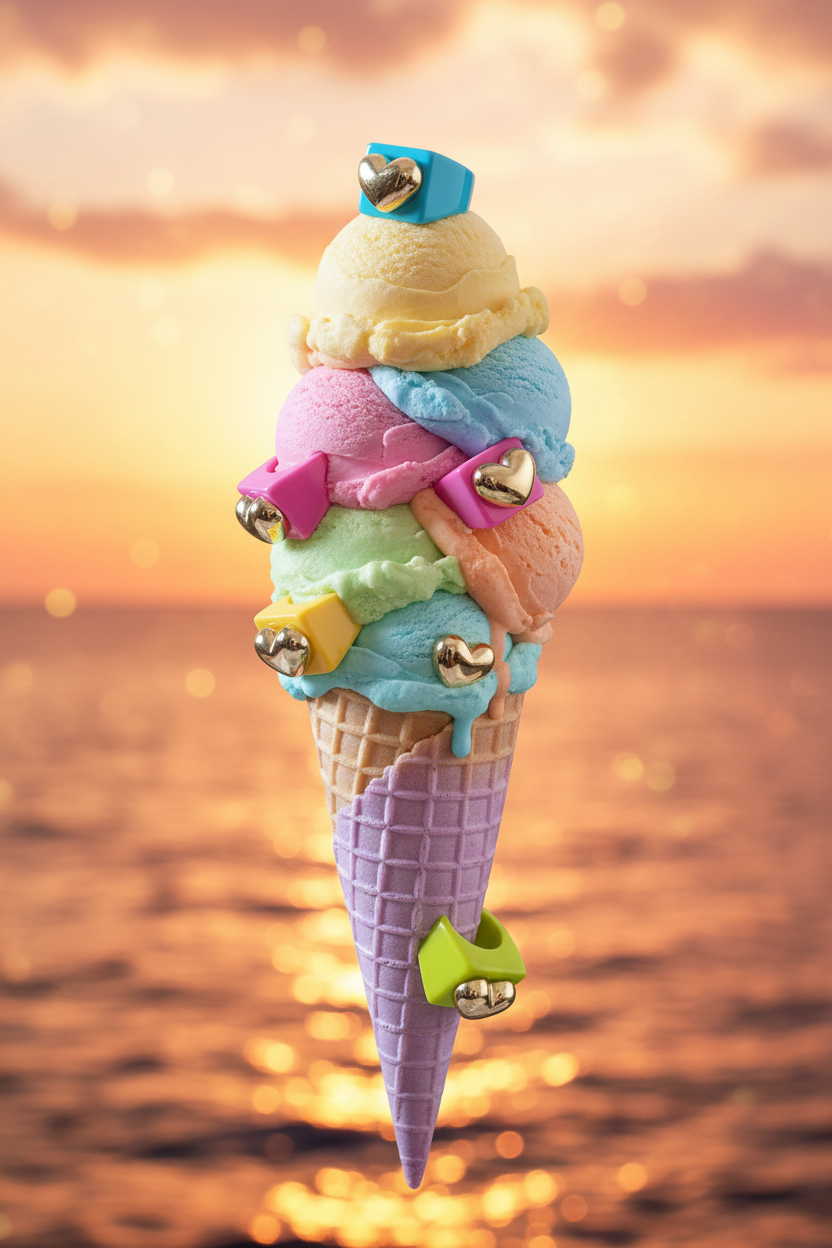 Todos los anillos Candy dispersos en el helado